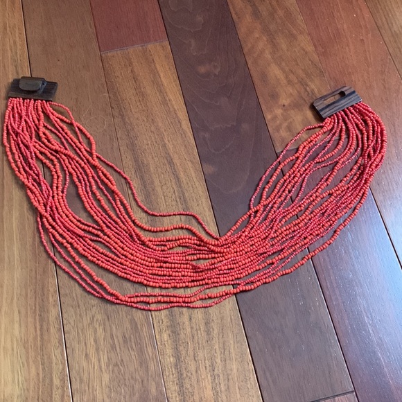 Coral color multiple beaded string necklace - Picture 4 of 6